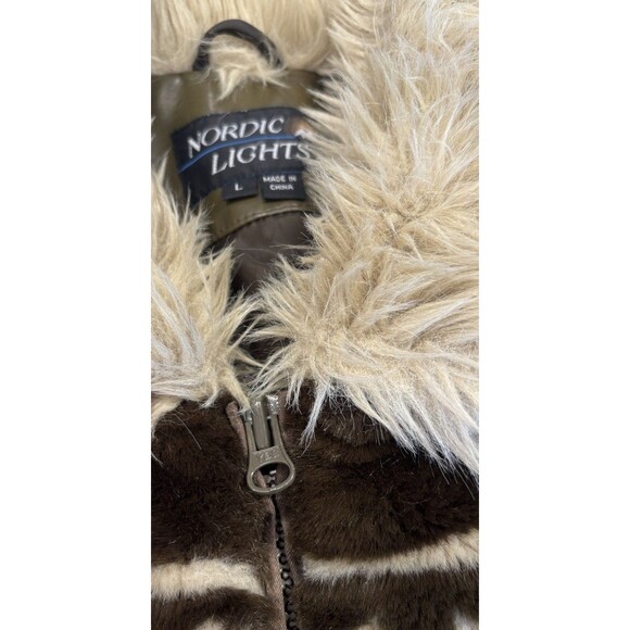 VTG Nordic Lights Faux Fur Parka Jacket Size L Womens Brown Full Zip - Picture 6 of 6